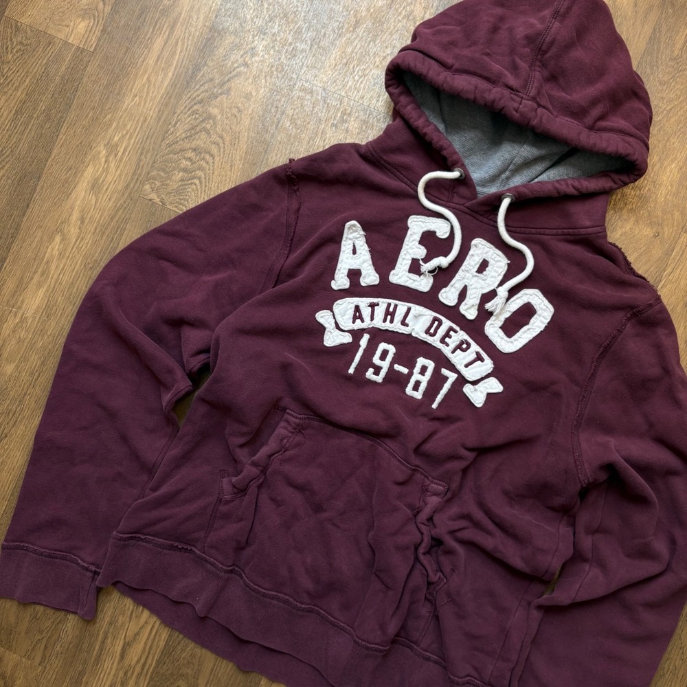 Vintage Y2K Mall Core Aeropostle Thermal Hood Lined Varsity Embroidered Hoodie